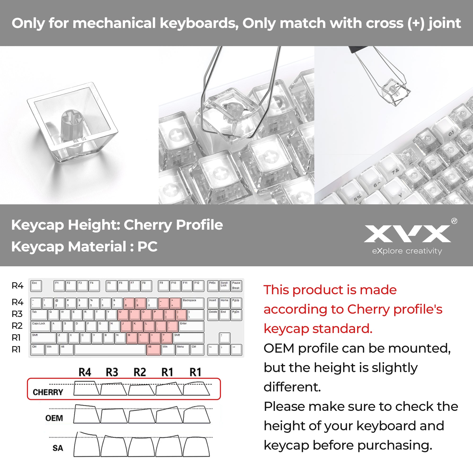 XVX Fizz Heart Series Cherry Profile PC 21-Key Artisan Keycap Set