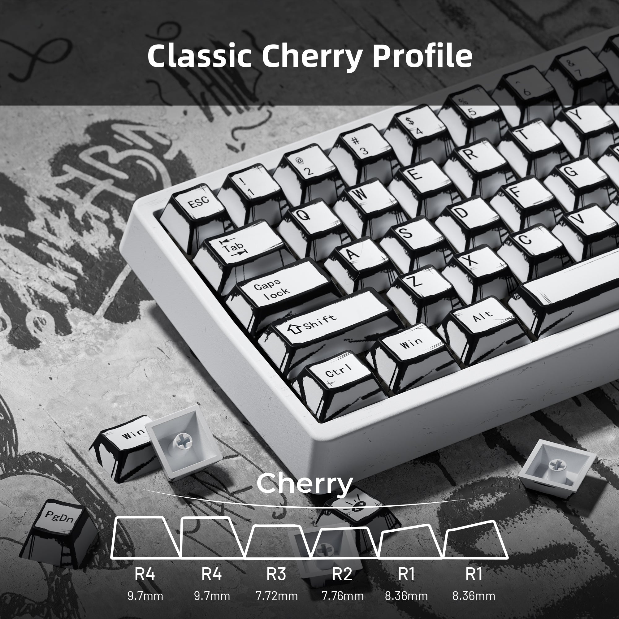 XVX Manga Theme Graffiti Cherry Profile 134-Key Dye-Sub PBT Keycap Set