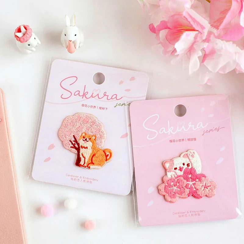 Kawaii Cherry Blossom Iron On Embroidery Patches
