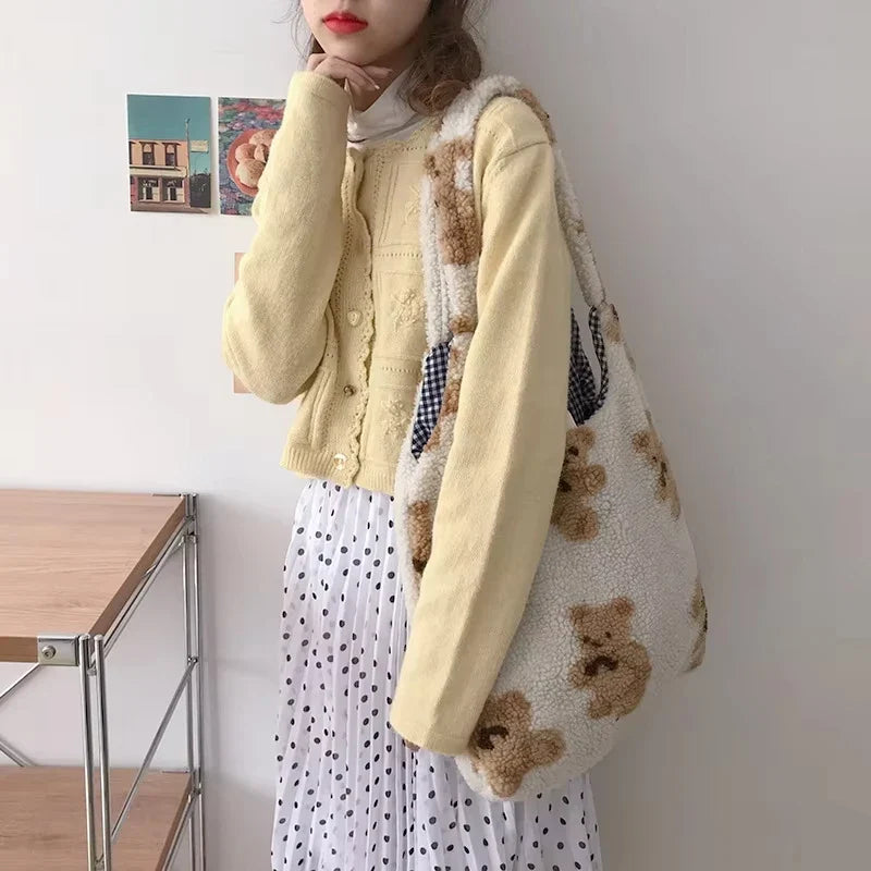 Cute Teddy Bear Print Tote Bag