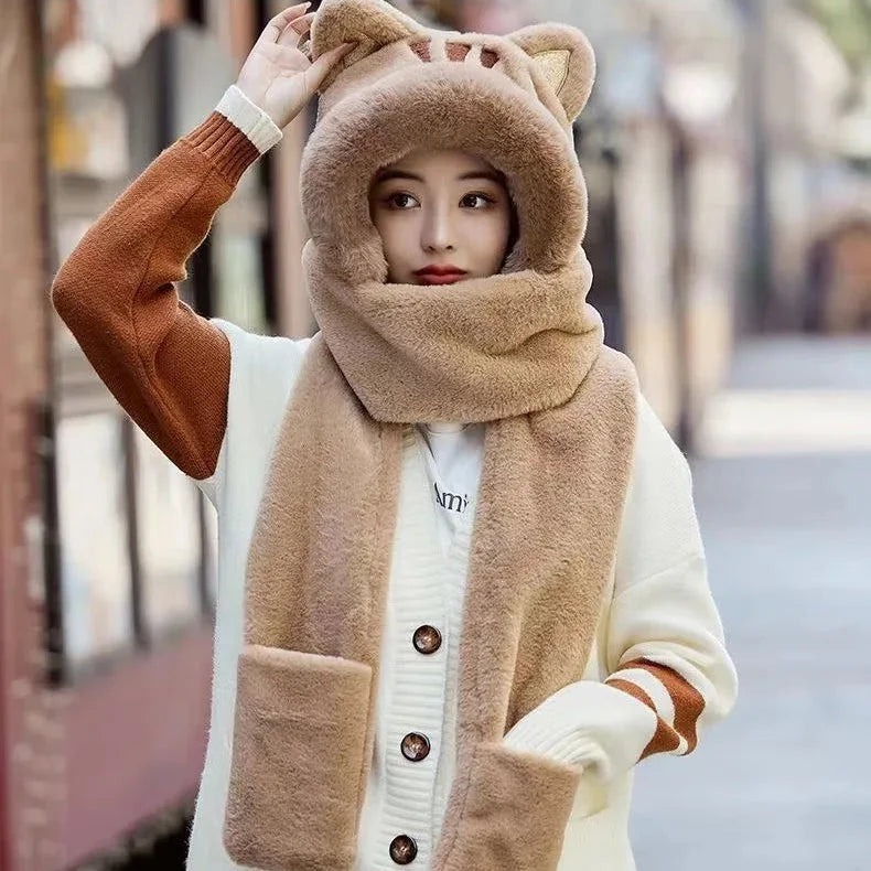 Kawaii Cat Winter Hat, Scarf, & Gloves Combo